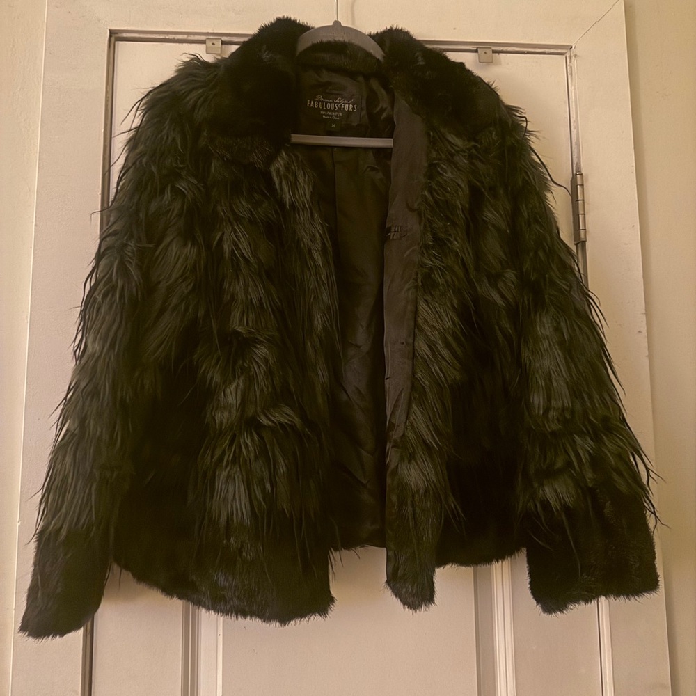 Donna Salyers Fabulous Furs Black Faux Fur Coat Size Medium Luxury Jacket